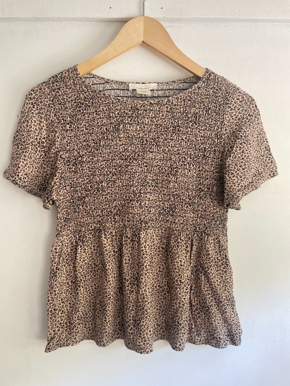 Urban Romantics | Smocked Leopard Print Peplum Blouse | S